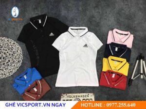ÁO CỔ TRỤ NỮ ADIDAS SỌC HÔNG