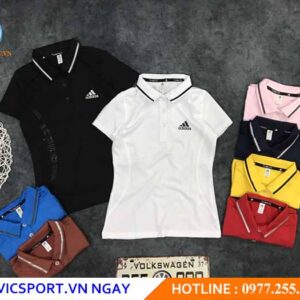 ÁO CỔ TRỤ NỮ ADIDAS SỌC HÔNG