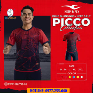 Áo bóng đá không logo KeepFly Picco màu đỏ đen