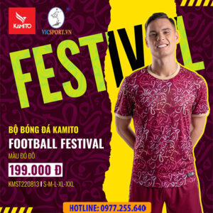 ÁO BÓNG ĐÁ KAMITO FESTIVAL MÀU ĐỎ ĐÔ