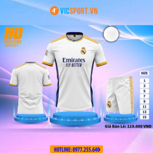 Áo đá banh trẻ em Clb Real Madrid mùa giải2023-2024 vải mè