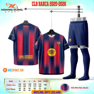 Áo đá banh Clb Barcelona mùa giải 2025-2026 vải mè