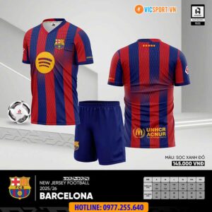 Áo đá banh Clb Barcelona mùa giải 2025-2026 vải mè
