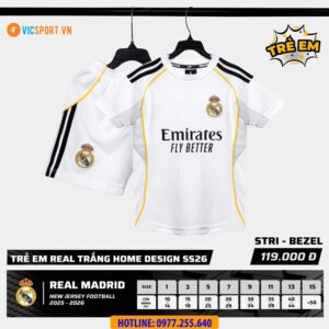 Áo đá banh trẻ em Strivend Clb Real Madrid SS26 mùa giải 2025-2026