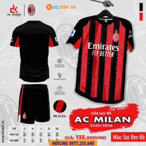 Áo đá banh Clb AC Milan mùa giải 2025-2026 vải mè