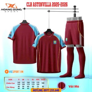 Áo đá banh Clb Aston Villa mùa giải 2025-2026 vải mè