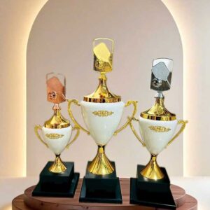 Cúp pickleball kim loại thân trắng