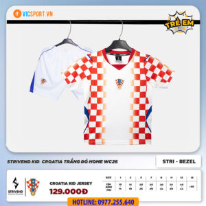 Áo đá banh trẻ em đội tuyển Croatia WC 2026
